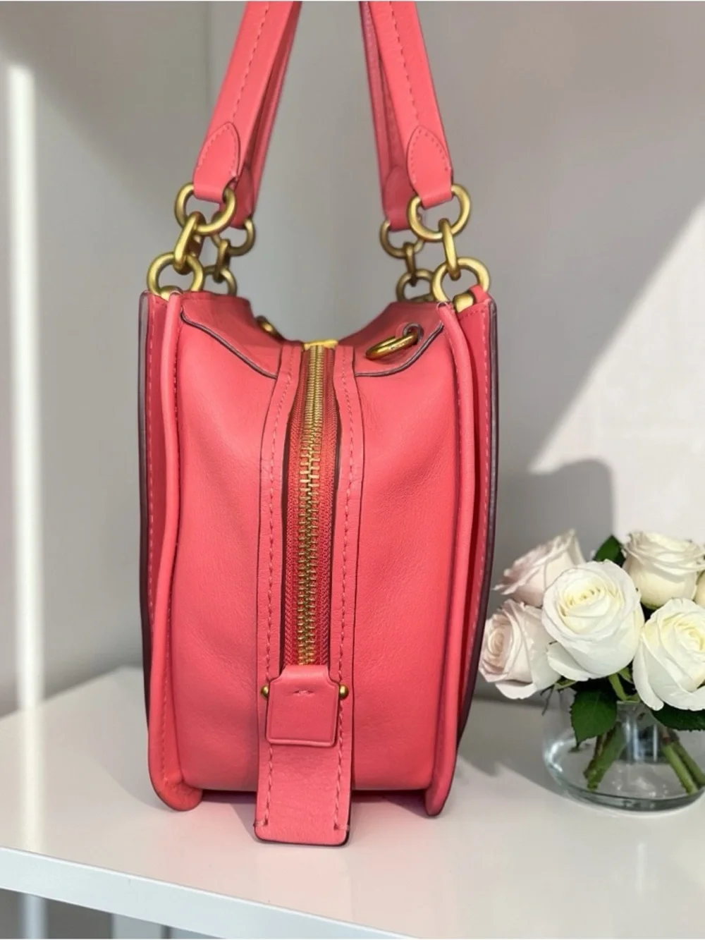 💕 Coach Dreamer 27 Orchid Pink Leather Satchel Crossbody Gold Hardware ✨ - Picture 8 of 15